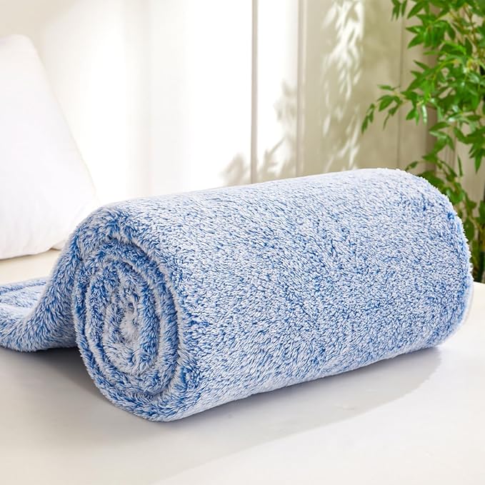 Exclusivo Mezcla Plush Fuzzy Fleece Throw Blanket Extra Large, Super Soft, Fluffy and Warm Blankets for Couch, Bed, All Season (Mixed Cobalt Blue, 50x70 inches)