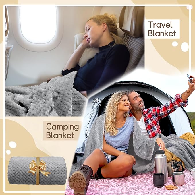 4 Pack Fleece Throw Blankets 50x60 Inches - 270 GSM Ultra Soft Plush Flannel for Bed Couch Sofa, Lightweight Warm 3D Waffle Texture, No Shedding No Pilling All Season Throw (Gray)