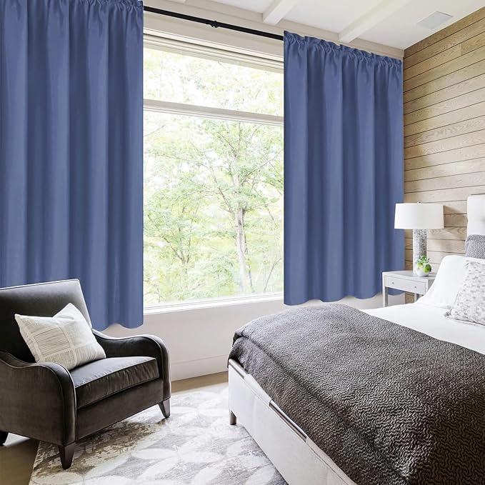 DWCN Blackout Curtains for Living Room Thermal Insulated, Energy Saving & Noise Reducing Bedroom Curtains, Dusty Blue, W 52x L 36 Inch, Set of 2 Rod Pocket Curtain Panels