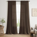 Nanspring Chocolate Linen Blend Light Filtering Back Tab Curtains 96 Inches Long, Semi Sheer Privacy Drapes for Living Room & Bedroom, 52x96 inch, 2 Panels
