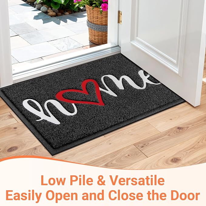 StepLively Door Mat Home Welcome Mats Outdoor and Indoor, Heavy-Duty Low-Profile Non-Slip Front Welcome Mat for Home Entrance, Outside Entry, Yard, Floor, Patio (30''x17.5'', Black)