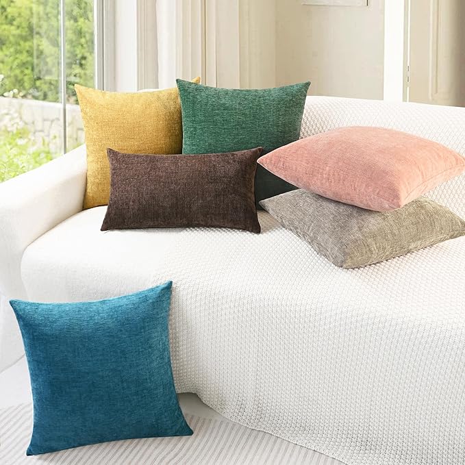 CaliTime Throw Pillow Covers Decorative 24 X 24 Inches Pack of 2 Cozy Chenille Cushion Case for Couch Sofa Bed Living Room Home Light Taupe