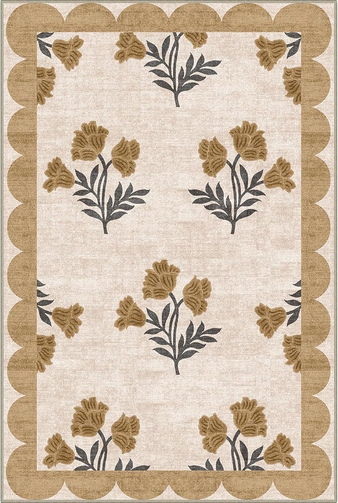 Front Door Mat Outside Entrance - 2x3 Spring Floral Non-Slip Washable Doormat Indoor Outdoor Door Mat Beige Vintage Farmhouse Entry Rug Small Throw Rugs for Entryway Kitchen Front Porch Decor