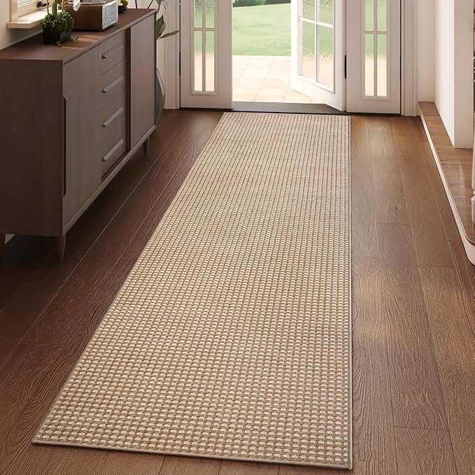 YDKGL 2x6 ft Boho Kitchen Runner Rugs Mat Non Slip Woven Runners for Hallways Washable, Soft Long Entryway Laundry Hall Floor Runner Carpet for Indoor Backdoor Bedroom Kitchen Living Room, Brown
