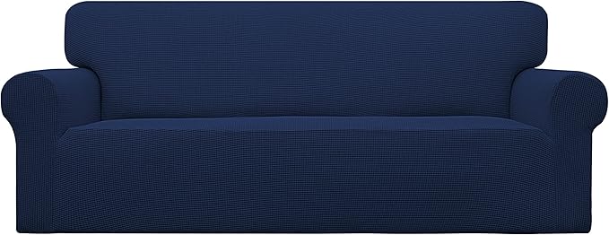 Easy-Going Stretch Oversized Sofa Slipcover 1-Piece Sofa Cover Furniture Protector Couch Soft with Elastic Bottom for Kids, Polyester Spandex Jacquard Fabric Small Checks Navy