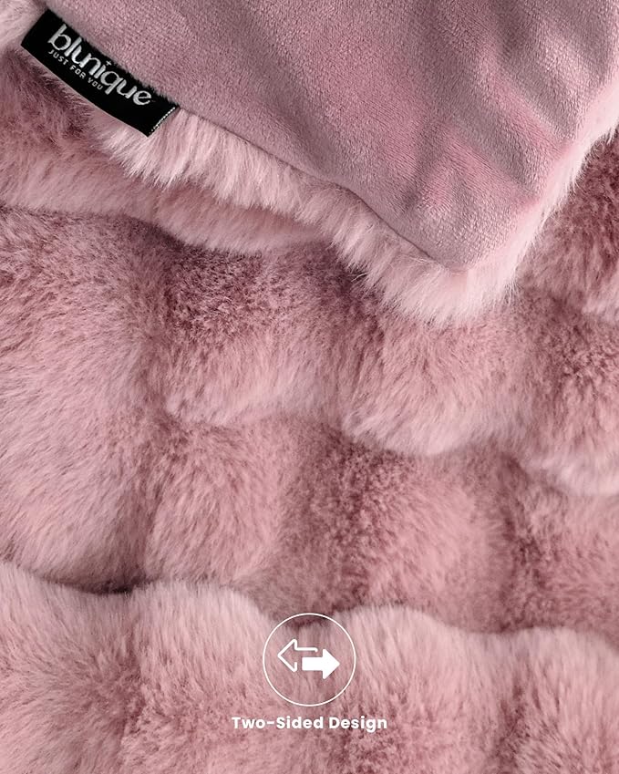 Ultra Soft Cozy Faux Fur Throw Blanket, Fuzzy Plush Thick Bubble Blanket, Oversize Luxury Fluffy Blanket for Couch, Sofa, Bedroom, and Living Room,50x60 Inches,Pink