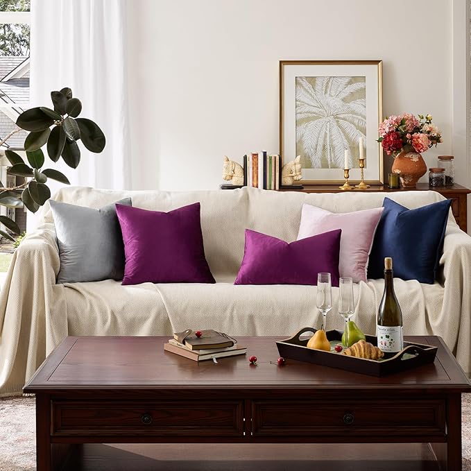 GIGIZAZA Purple Decorative Velvet Decorative 18x18 Throw Pillow Covers for Sofa Bed 2 Pack Soft Cushion Cover