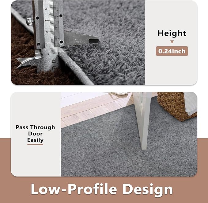 FinRèc 5x7 Washable Area Rugs for Bedroom Living Room, Low Pile Thin Rug Solid Color, Non-Slip Carpet Indoor for Home Decor (Pure Dark Grey)