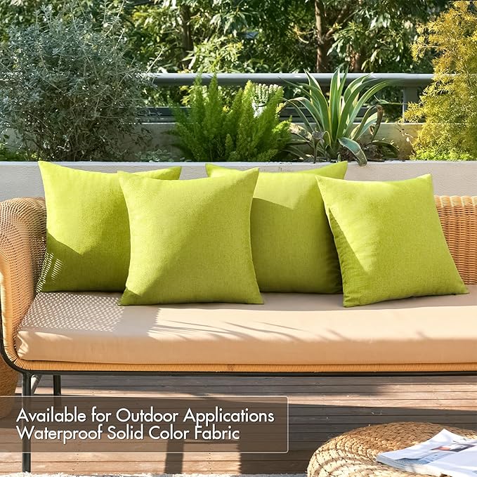 MIULEE Pack of 4 Decorative Outdoor Throw Pillow Covers Linen Waterproof Pillow Covers Spring Farmhouse Cushion Cases for Patio Garden Tent Balcony Couch Sofa 18x18 inch Grass Green