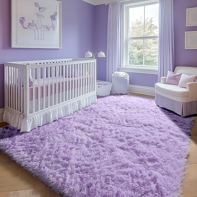 ONASAR Purple Area Rugs for Bedroom Living Room, Fluffy 4x6 Indoor Bedside Floor Throw Rug, Soft Plush Shaggy Carpet for Nursery Kids Girls Boys Teen Dorm Home Office Decor Aesthetic
