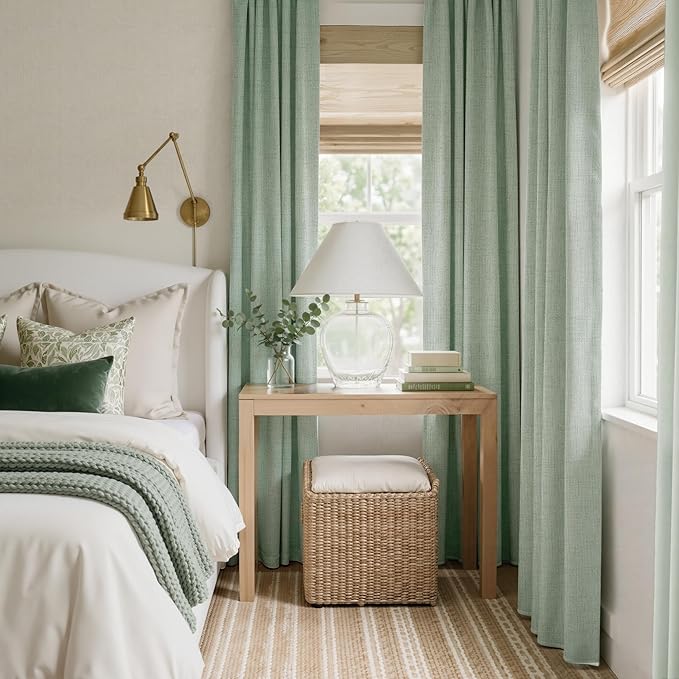 RYB HOME Sage Green 100% Blackout Curtains 96 inches Long, Thermal Insulated Linen Texture Drapes for Bedroom/Living Room, Elegant Farmhouse Curtains Back Tab&Rod Pocket, W52xL96, 2 Panels