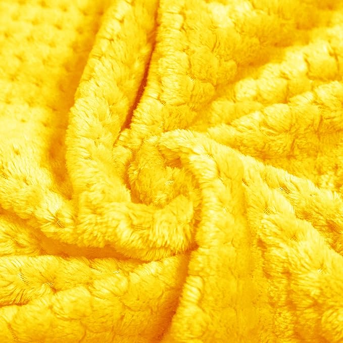 Exclusivo Mezcla Fleece Throw Blanket, Super Soft and Warm Blankets for Couch, Sofa and Bed Waffle Textured, Cozy, Fuzzy and Lightweight (Vibrant Yellow, 40x50 Inches)