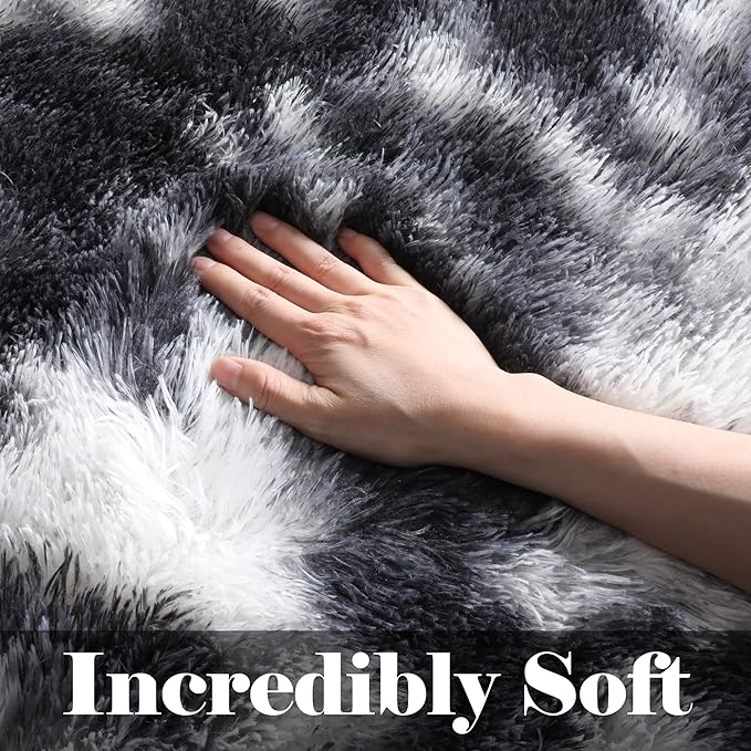 ONASAR Black and White Area Rugs for Living Room, 5x8 Fluffy Bedroom Rug, Soft Plush Shag Floor Carpet for Nursery Kids Girls Boys Teen Baby Dorm Bedside Playroom Indoor Home Decor Aesthetic