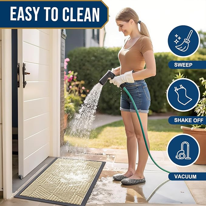 Smiry Front Door Mat Outside Entrance, Heavy Duty Sturdy Natural Rubber Doormat, Trap Dirt and Moisture, Easy Clean Low Profile Mats for Indoor Outdoor Entry, Irregular Triangle (47x32, Cream White)
