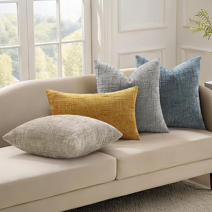 decorUhome Neutral Grey Chenille Throw Pillow Covers 20x20 Set of 2 Textured Soft Cozy Slubby Couch Pillow Covers Modern Farmhouse Boho Decorative Pillow Cases for Bed Sofa Living Room