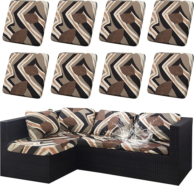 8Pcs Outdoor Cushion Covers, Patio Cushion Covers,Stretch Elastic Slipcovers, Replacement Washable & Reusable Furniture Protector for Patio Couch (Orange Realm-Pattern,Cover Only)