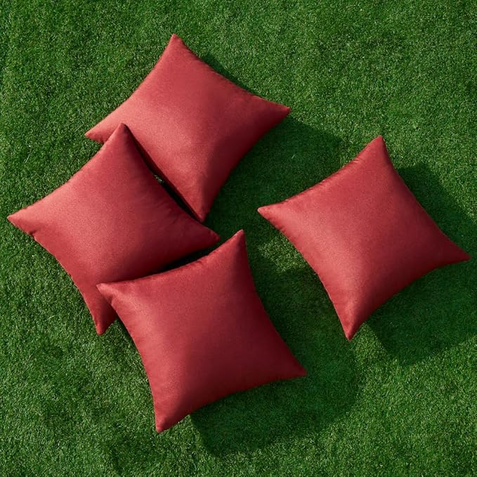 MIULEE Pack of 4 Decorative Solid Waterproof Throw Pillow Covers Linen Garden Farmhouse Cushion Cases for Outdoor Patio Tent Balcony Couch Sofa 16x16 inch Burgundy