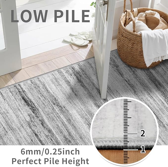 3x10 Washable Runner Rug for Family: Easy-to-Clean Runners for Hallway Entryway Bedroom - Stain and Water Resistant Rugs with Non-Slip Backing - Soft Low-Pile Carpet 10ft Grey