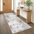 IOHOUZE Abstract Runner Rug 3x8 Ft Washable Runners for Hallways, Non Slip Kitchen Runner Printed Faux Wool Entryway Runner Indoor, Modern Abstract Floor Carpet for Hall Bedroom, Grey Beige