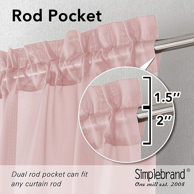 Simplebrand Blush Sheer Curtains 90 Inches Long 2 Panels, Light Filtering Rod Pocket Solid Color Window Sheer Curtain Panels, Elegant Curtains & Drapes for Living Room, Bedroom, 42" W x 90" L