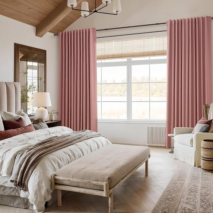 Guken 100% Blackout Curtains 102 Inch Length 2 Panels Set for Living Room Bedroom Back Tab Thermal Insulated Lack Out Linen Drapes Room Darkening Window Curtains 102 Inches Long, Ash Rose