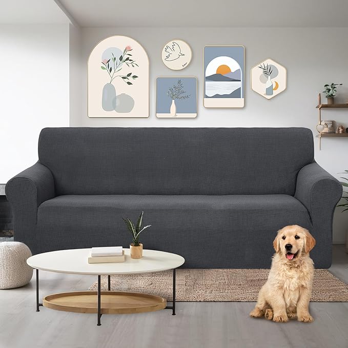 U-NICE HOME Stretch Couch Cover Sofa Cover Washable Sofa Slipcover Furniture Protector for 3 Cushion Couch Sofa Pet Friendly(Sofa, Dark Grey)