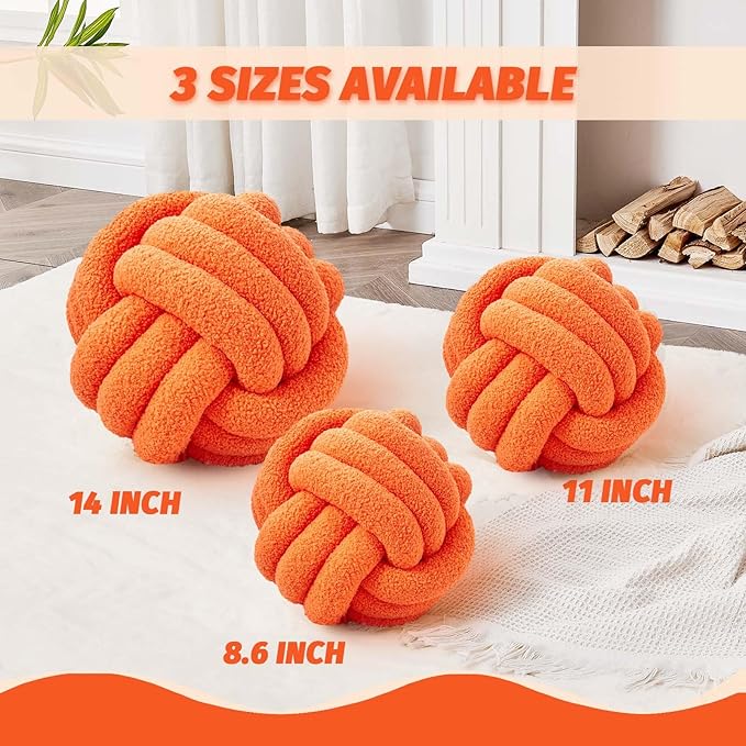 Uvvyui Knot Pillow Ball, Soft Home Decorative Round Throw Pillow, Handmade Knotted Plush Pillow, Round Boucle Pillow Cushion (8.6 Inches Orange)