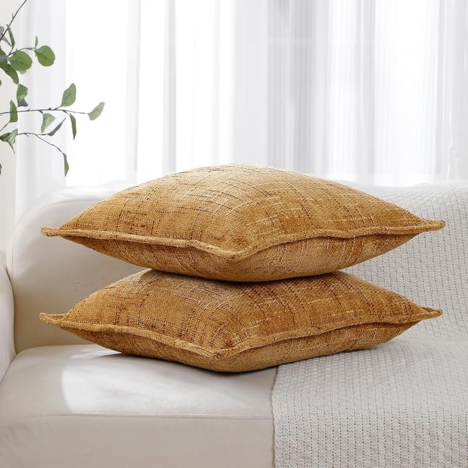 HPUK Fall Chenille Soft Throw Pillow Covers 18x18 Set of 2, Accent Cushion Covers for Living Room, Bedroom, Decorative Solid Color Pillow Covers for Couch, Sofa, Chair, Mustard Yellow