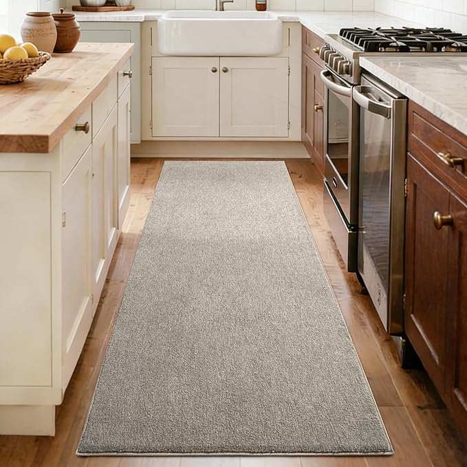 FinRèc 2x6 Washable Runner Rugs for Kitchen Hallway Bedroom, Low Pile Thin Rug Solid Color, Non-Slip Carpet Indoor for Home Decor (Light Tan)