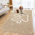 Smiry Dog Door Mat for Muddy Paws, Absorbent Dirt Trapper Non Slip Quick Dry Washable Chenille Mat for Mud Dogs, Entry Rug for Indoor and Outdoor (59x32 Inches, Beige and White)
