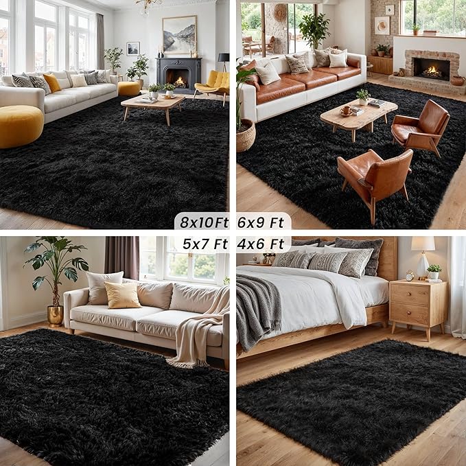 6x9 Area Rugs for Living Room Rug: Soft Fluffy Shag Black Rugs for Bedroom, Non-Slip Large Fuzzy Plush Rug Indoor Floor Carpet for Nursery Kids Boys Girls Room, Dorms, Playroom, Modern Home Decor