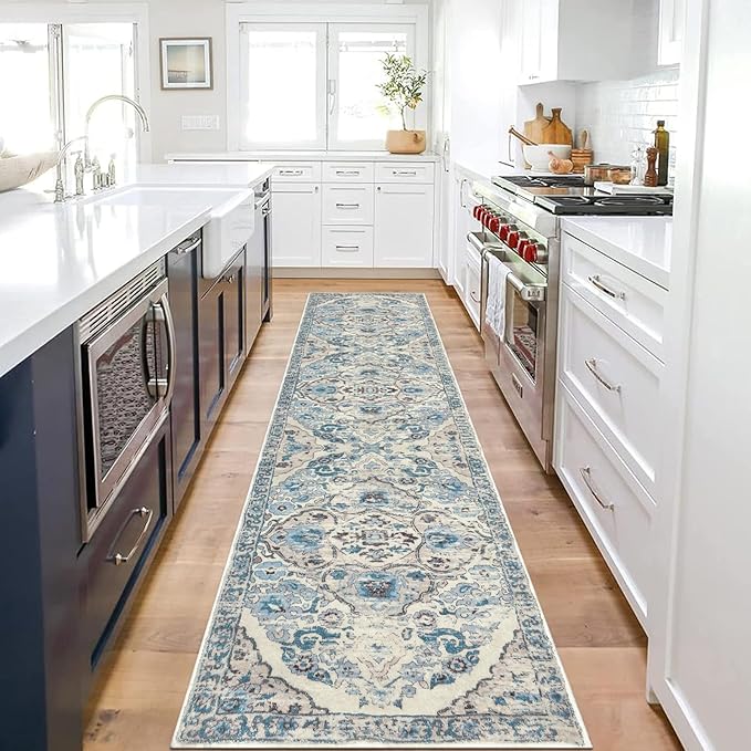 HEBE Hallway Runner Rug 2'x8' Washable Vintage Distressed Area Rugs Non Slip Laundry Rug Runner Boho Floor Carpet Runners for Hallways Entryway Laundry Room Kitchen Bathroom