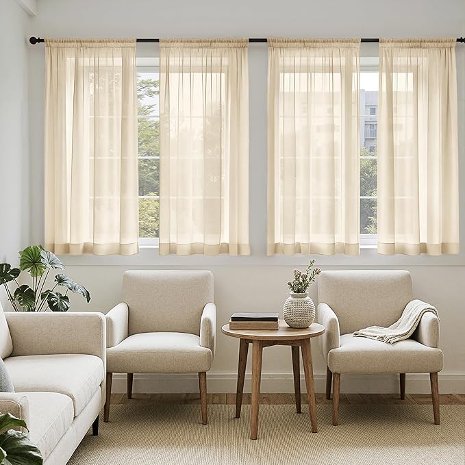 MIULEE Cream Sheer Curtains 63 Inches Long, 4 Panels Set, Light Filtering Rod Pocket Voile Drapes for Living Room and Bedroom, Airy Soft Fabric Window Treatments, 42 x 63 Inches