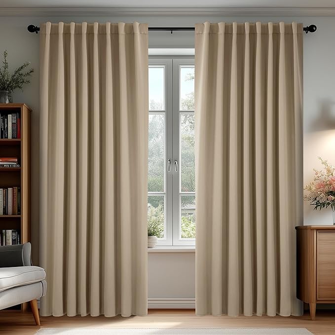 Deconovo Blackout Curtains, Thermal Insulated, W70 x L95 2 Panels, Back Tab, Machine Washable, Room-Darkening Drapes for Bedroom/Living Room Khaki