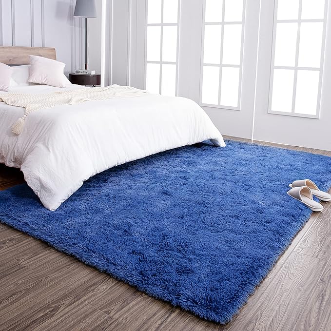 TWINNIS Super Soft Shaggy Rugs Fluffy Carpets 9x12 Feet, Indoor Modern Plush Area Rugs for Living Room Bedroom Kids Room Nursery Home Decor, Upgrade Anti-Skid Fuzzy Rug, Indigo