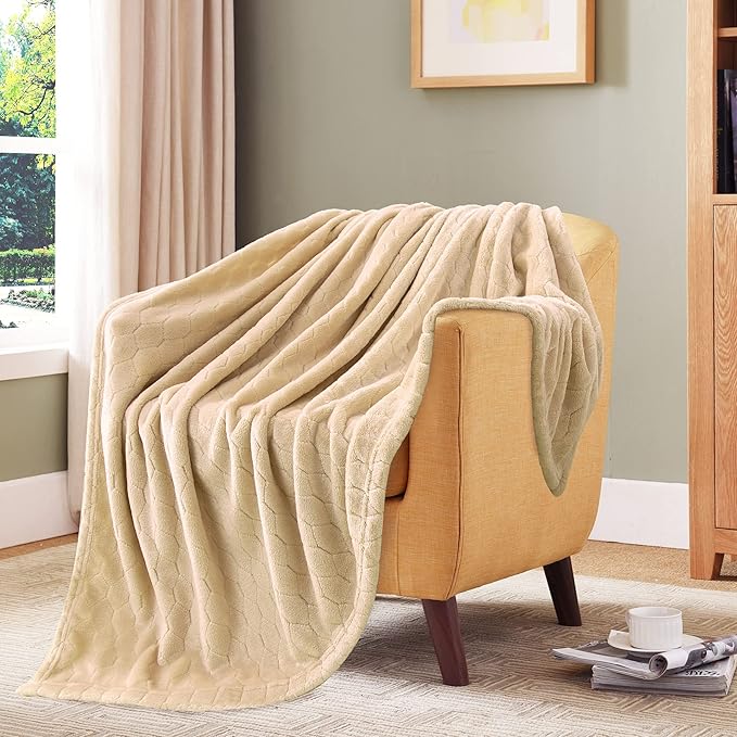 TOONOW Fleece Blanket Super Soft Cozy Throw Blanket 50" x 60", Lightweight Fuzzy Comfy Textured Flannel Blanket Warm Plush Throw Blankets for Couch, Sofa, Bed, Apricot