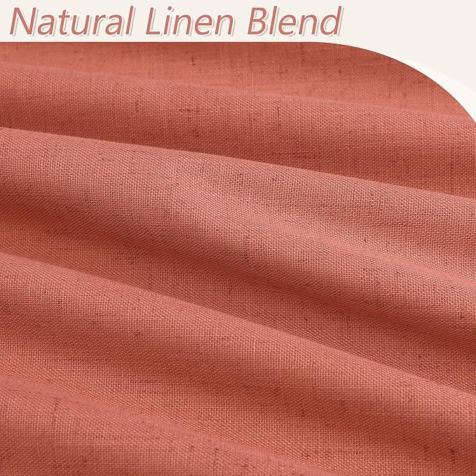 Guken Coral 100% Blackout Linen Curtains 108 Inch Length 2 Panels Set for Living Room Bedroom Back Tab Rod Pocket Thermal Insulated Farmhouse Black Out Drapes Room Darkening,52x108