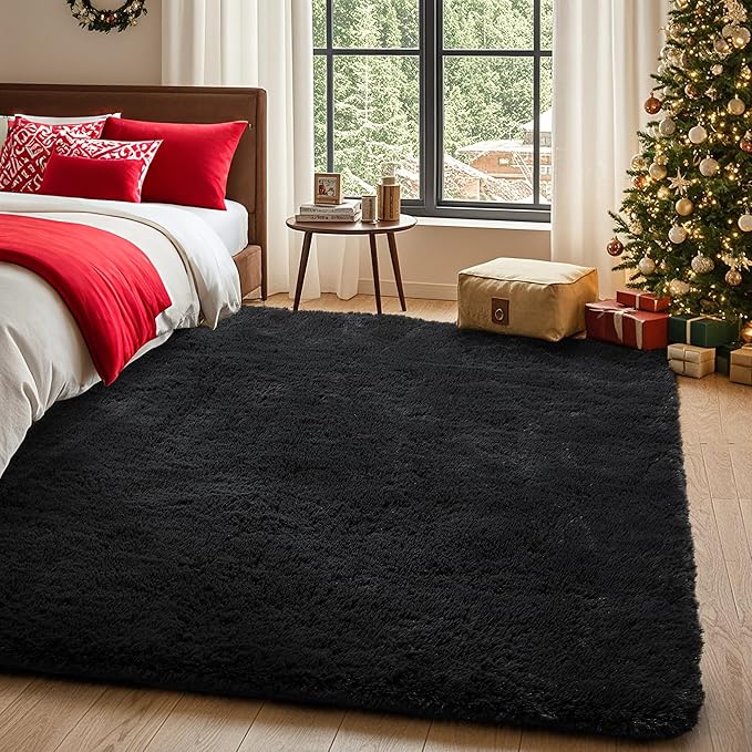 Ophanie Black Area Rug 5x7 Rugs for Living Room, Fluffy Furry Shaggy Fuzzy Area Rug, Carpets for Bedroom Shag Plush Soft Large, Kids Home Decor Aesthetic
