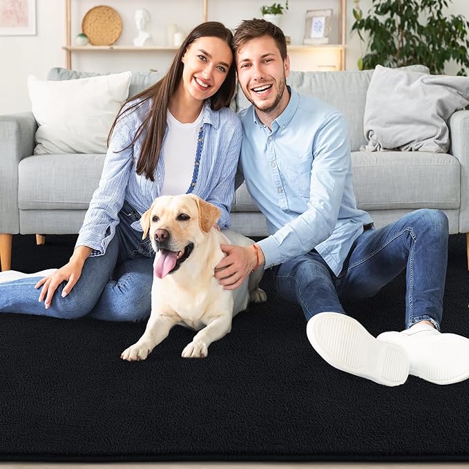 AROGAN Shag Runner Rug for Hallways, 2x6 Feet Washable Rugs with Memory Foam for Bedroom, Entryway Indoor Fluffy Throw Rug for Bedside Living Room Kids Girls Nursery Dorm Room Decor, Black