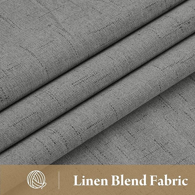 RYB HOME Grey Linen Blackout Curtains for Sliding Glass Door, 100% Blackout Linen Textured Thermal Privacy Modern Drape Panels for Dining Room Large Window, 52" W x 84" L, 2 Panels Set