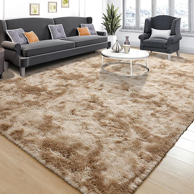 Tepook Soft Fluffy Rugs for Living Room, 5x8 Shaggy Area Rug for Bedroom, Modern Shag Rug Fuzzy Carpets for Kids, Plush Indoor Nursery Home Decor Rug with Non-Slip Bottom, Tie-Dyed Beige
