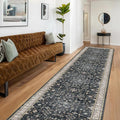 Hazo Haus Black Boho Washable 3x12 Extra Long Runner Rug for Hallway, Waterproof Large Kitchen Floor Rug, Non-Slip Stain & Fade Resistant, Vintage Floral Decor