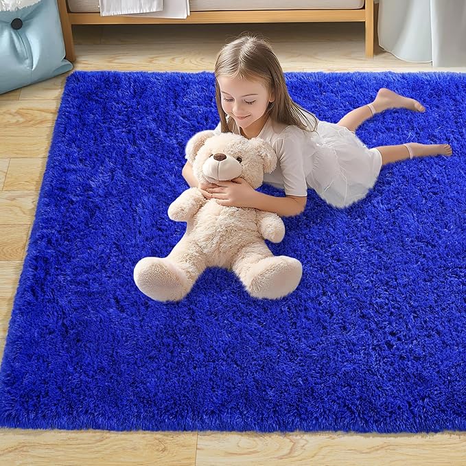 Pionblank Large Rug for Living Room 6x9 Feet, Modern Soft Shag Area Rug, Plush Fuzzy Carpet for Bedroom Girls Boys Room Home Nursery Teens Dorm Decor, Royal Blue