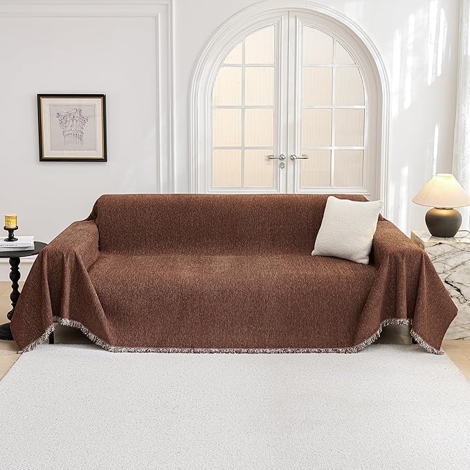 MYSKY HOME Oversized Couch Cover Sofa Covers Couch Covers for 3 Cushion Couch Sofa Pet Friendly L Shaped Couch Cover Sectional Couch Covers Non Slip Furniture Protector for Kids, 91"x150", Chocolate