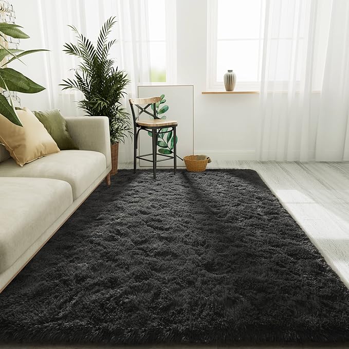 LOCHAS Ultra Soft Indoor Modern Area Rugs Fluffy Living Room Carpets for Children Bedroom Home Decor Nursery Rug 5.3x7.5 Feet, Dark Grey