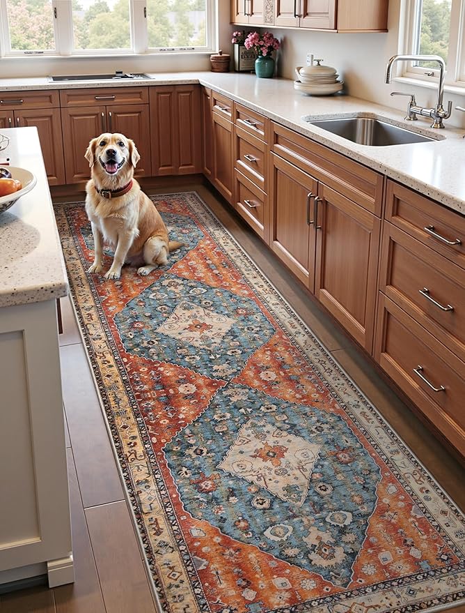 SERISSA Runner Rug for Hallways, 3x10 Washable Non Slip Kitchen Runner Rug, Long Boho Rug Vintage Tribal Hallway Stair Ultra Soft Print Floor Carpet for Bedroom Bathroom Laundry Room
