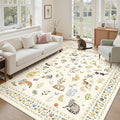 Cat 5x7 Area Rugs for Living Room, Machine Washable Animal Floral Vintage Rug Non-Slip Low Pile Soft Throw Rugs for Kitchen Dining Room Bedroom Nursery Playroom (5 x 7,Beige)