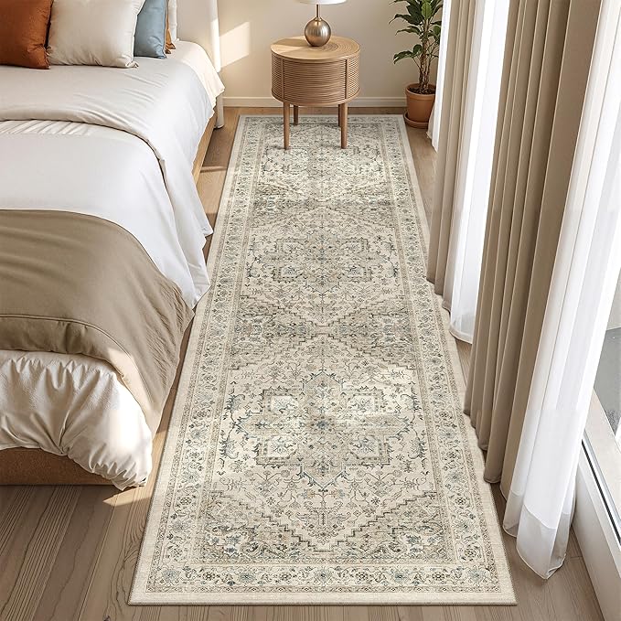 Runner Rug 2x8 Runners for Hallways Non Slip Washable, Vintage Hallway Runner Rugs for Living Room, Low Pile Soft Hallway Rug for Kitchen Bedroom Laundry Room Rug(Brown/Beige,2'x8')