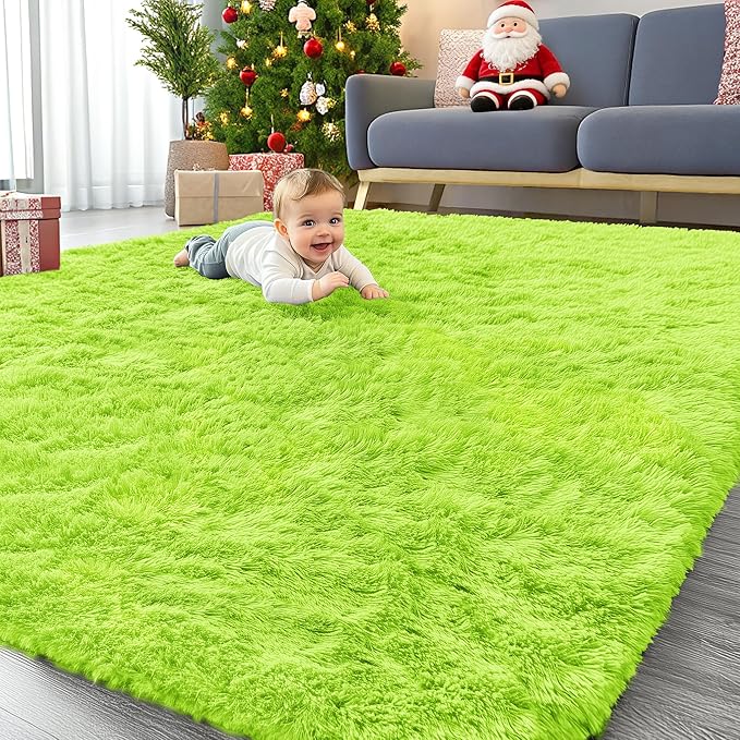 OLANLY 6x9 Machine Washable Large Area Rugs for Living Room, Bedroom, Soft Fluffy Shaggy Bedside Rug, Indoor Floor Carpet for Kids Girls and Boys, Dorms, Nursery, Home Decor Aesthetic, Lime Green