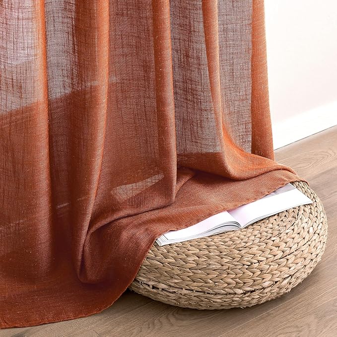 MIULEE Rust Curtains 90 Inch Length 2 Panels for Bedroom Living Room, Terracotta Soft Thick Linen Textured Window Drapes Semi Sheer Light Filtering Back Tab Rod Pocket Burlap Look Fall Decor